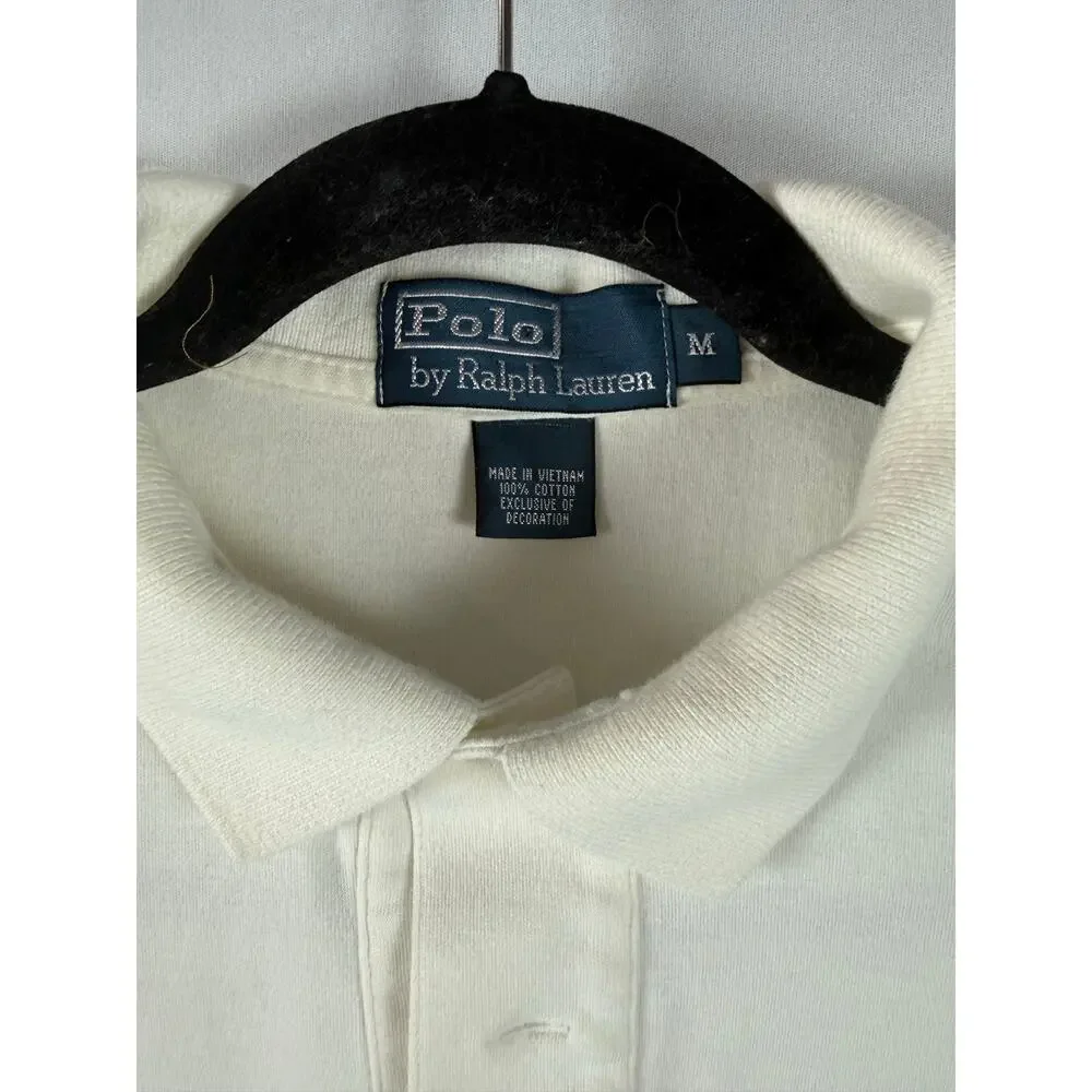 Polo Ralph Lauren Men’s Medium White Cotton Polo Shirt Navy Pony